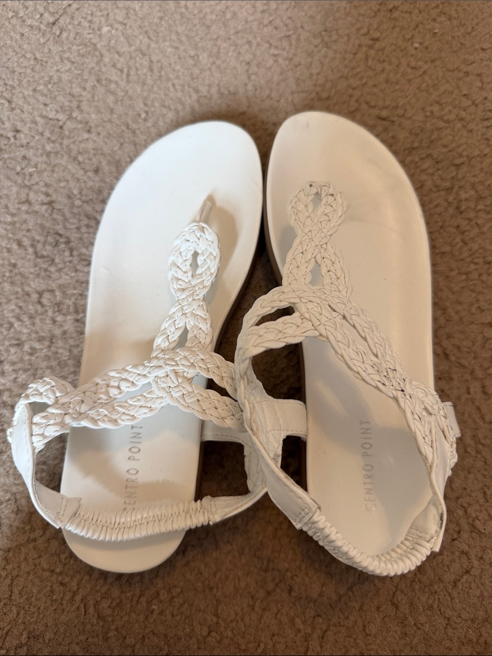 Women's White Braided T-Strap Sandals